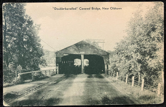 Double-barrelled Covered Bridge - Oldtown, Connecticut - Vintage Covered Bridge Postcard