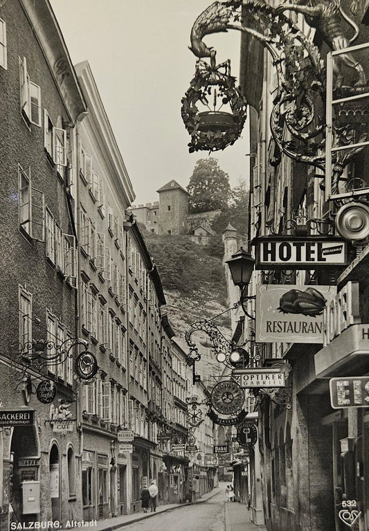 RPPC Salzburg Austria 1940s Downtown Street With Shops  - Vintage International  Real PhotoPostcard