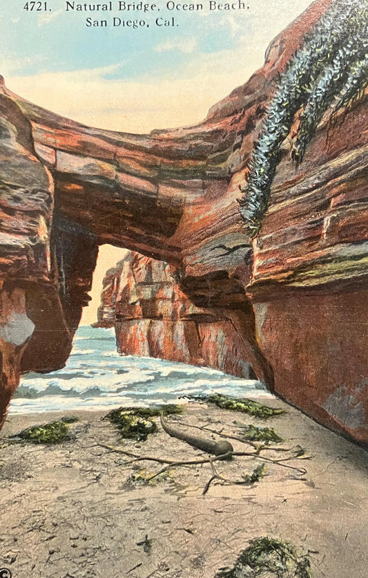 Natural Bridge, Ocean Beach, San Diego, California - Vintage Postcard