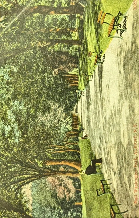 Mall Washington Park, Albany, New York - Vintage  New York Postcard - Walking Park in Ohio - Keeping cool in Summer