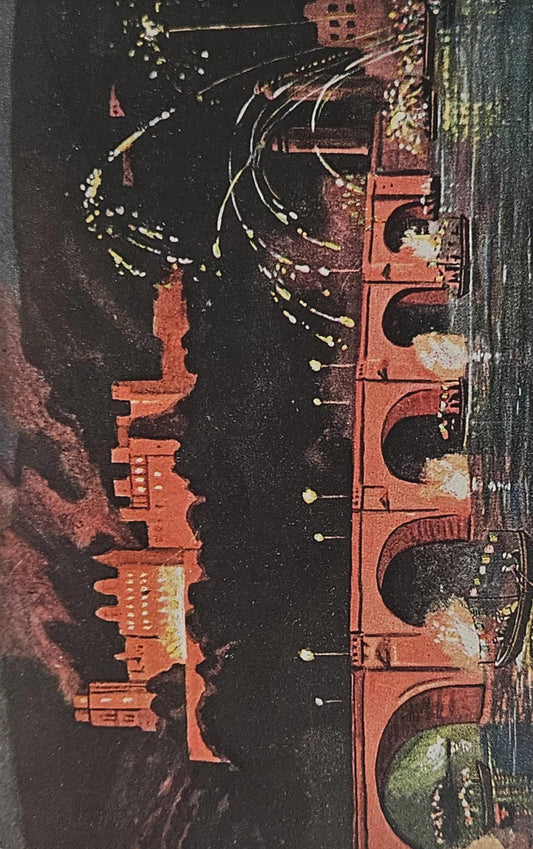 1926 Heidelberg Germany Bridge Postcard- " Die Sclossbeleuchtung" - Germany Deutsches Reich 400 Mark 1922 Samp