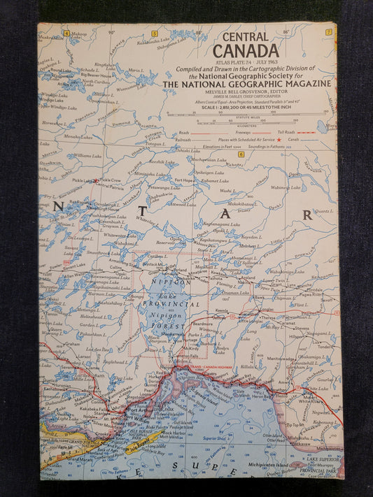 1960s National Geographic World Maps of Canada - Sold individually - Central Canada - Western Canada