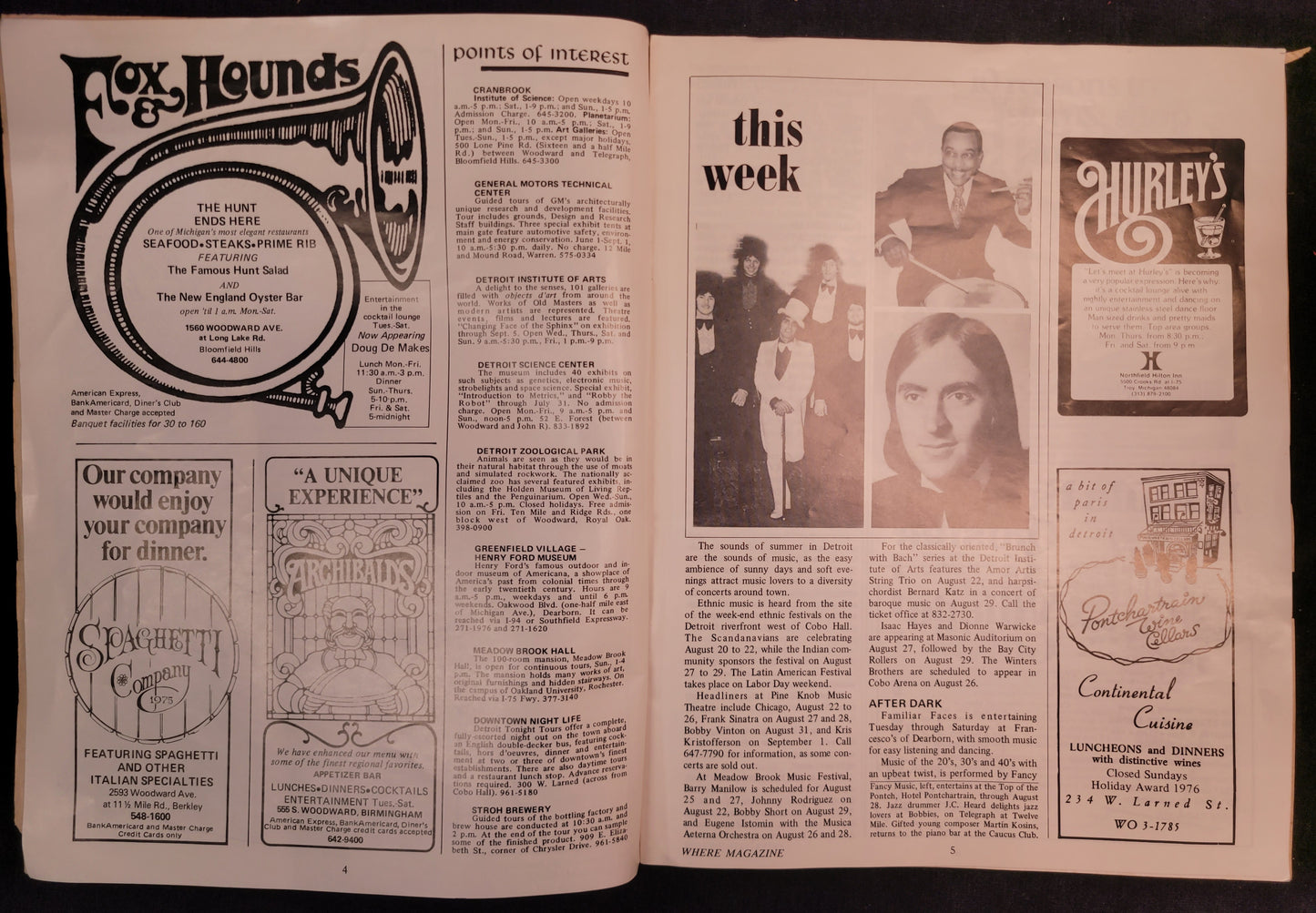 "Where" Travel Magazine - Detroit, Michigan - 1976
