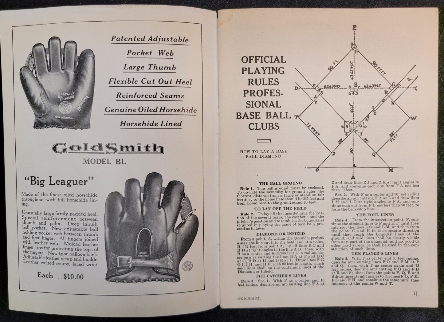 Goldsmith & Sons - Official Baseball Rules -1928