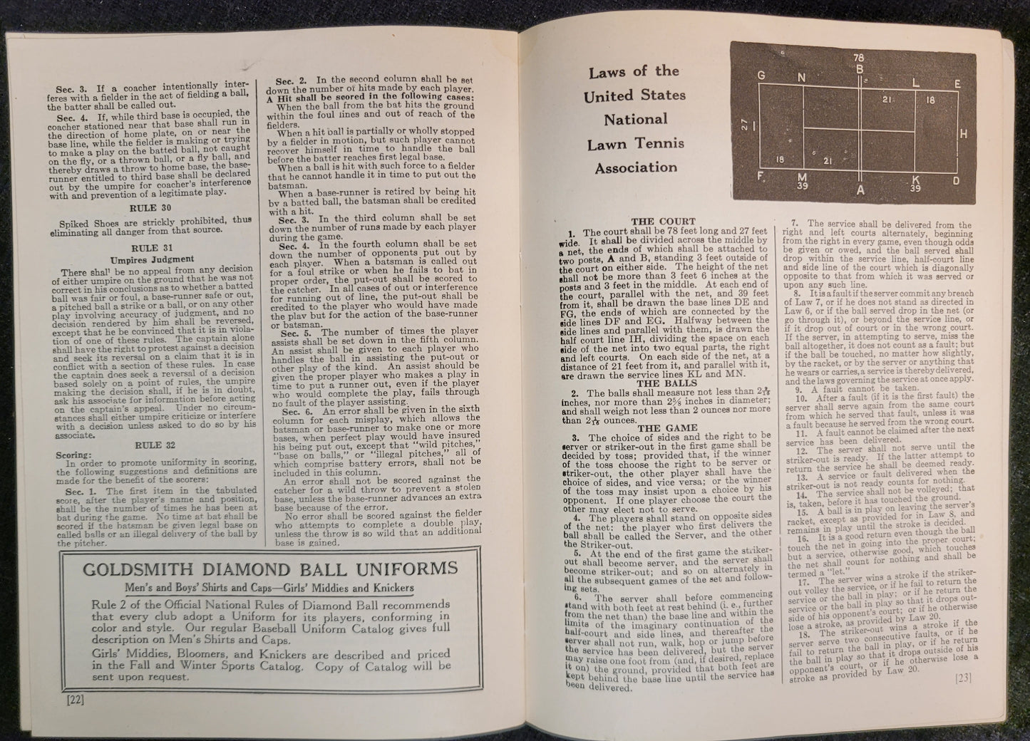 Goldsmith & Sons - Official Baseball Rules -1928
