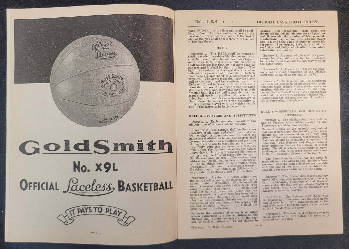 Goldsmith Official Rules for Basketball and Volleyball - Season 1936-37