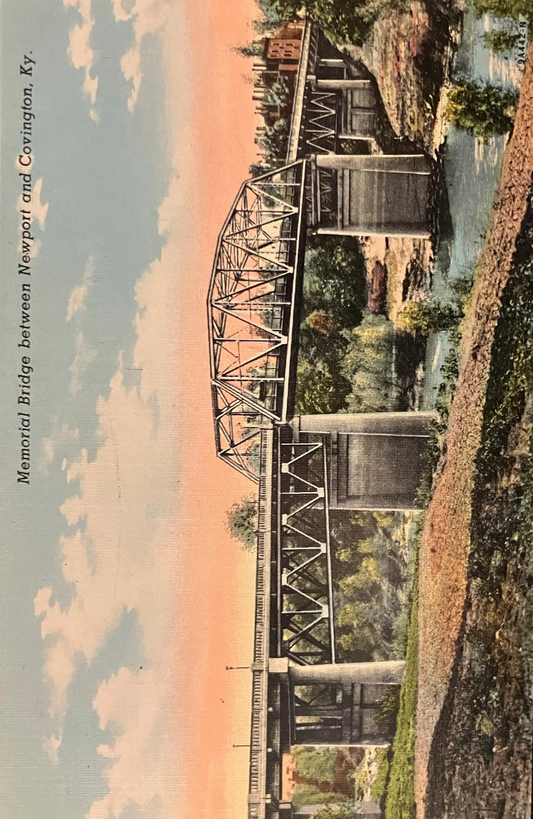 Memorial Bridge between Newport and Covington, Kentucky - Vintage Bridge Postcard