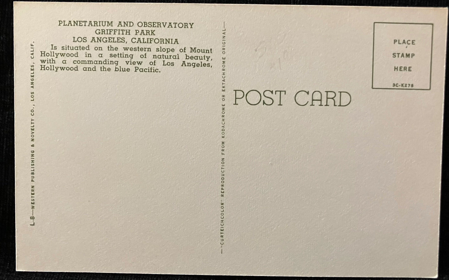 Planetarium and Observatory in Griffith Park in Los Angeles, California - Vintage Postcard