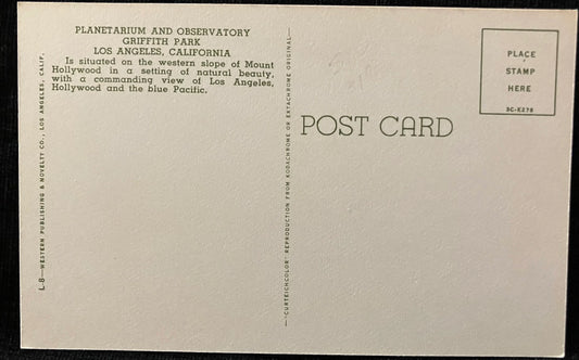 Planetarium and Observatory in Griffith Park in Los Angeles, California - Vintage Postcard