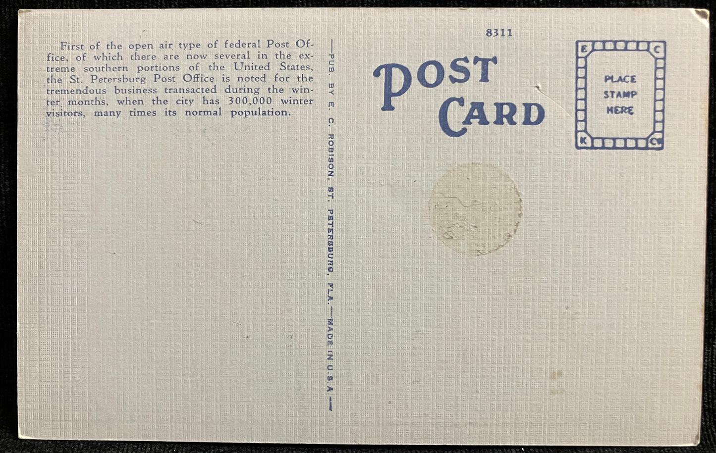 Outdoor Post Office, St. Petersburg, Florida, “The Sunshine City” - Vintage Post Office Postcard