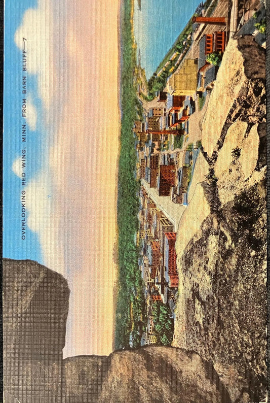 Overlooking Red Wing, Minnesota From Barn Bluff - Vintage Postcard