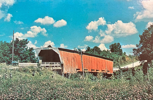 Holliwell Bridge - Winterset, Iowa - Photo: Clee R. Crawford - Vintage Covered Bridge Postcard