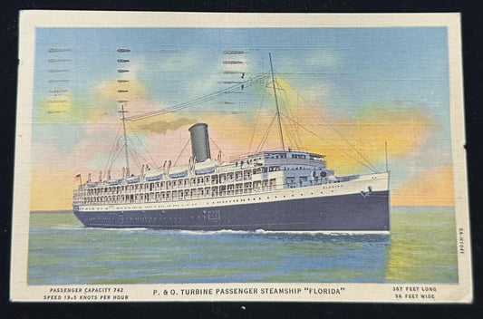 P. & O. Turbine Passenger Steamship "Florida" (Bound to Havana, Cuba) - Vintage Postcard