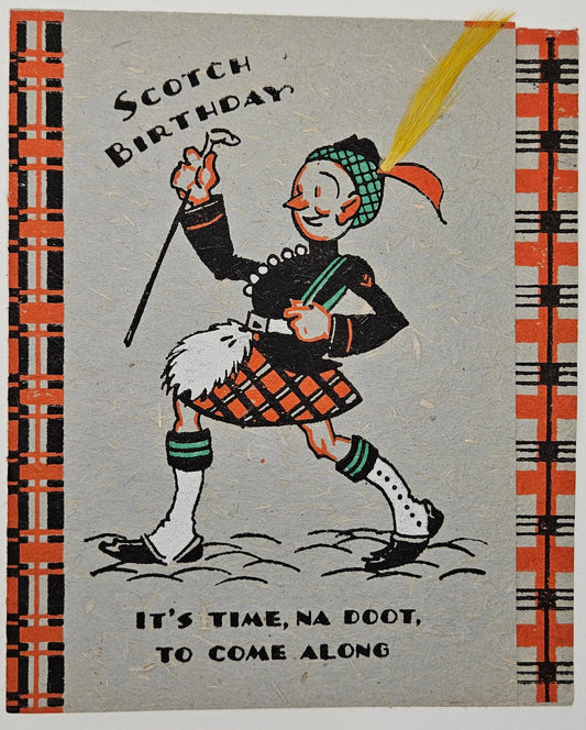 Scottish Birthday Card - "It's Time Na Doot To Come Along" -  Vintage 1940s Birthday Card