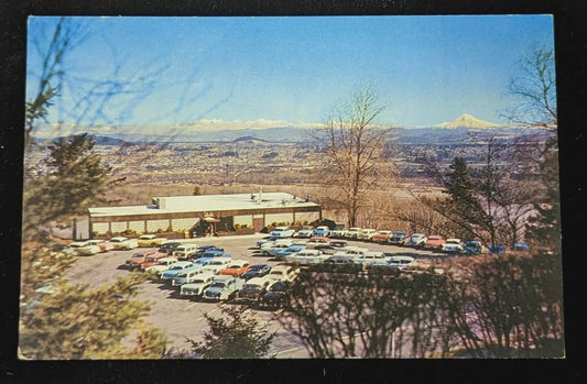 Palaske's Hillvilla Restaurant with Mountains in the Background - Oregon Vintage Postcard