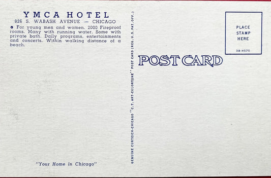 Downtown of Chicago Map to YMCA Hotel - Illinois - 1943 Linen Postcard