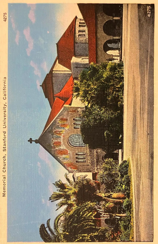 Memorial Church, Stanford University, California - Vintage University Postcard - 1940s Linen postcard
