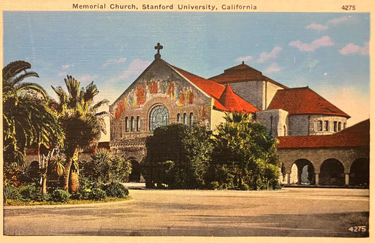 Memorial Church, Stanford University, California - Vintage University Postcard - 1940s Linen postcard