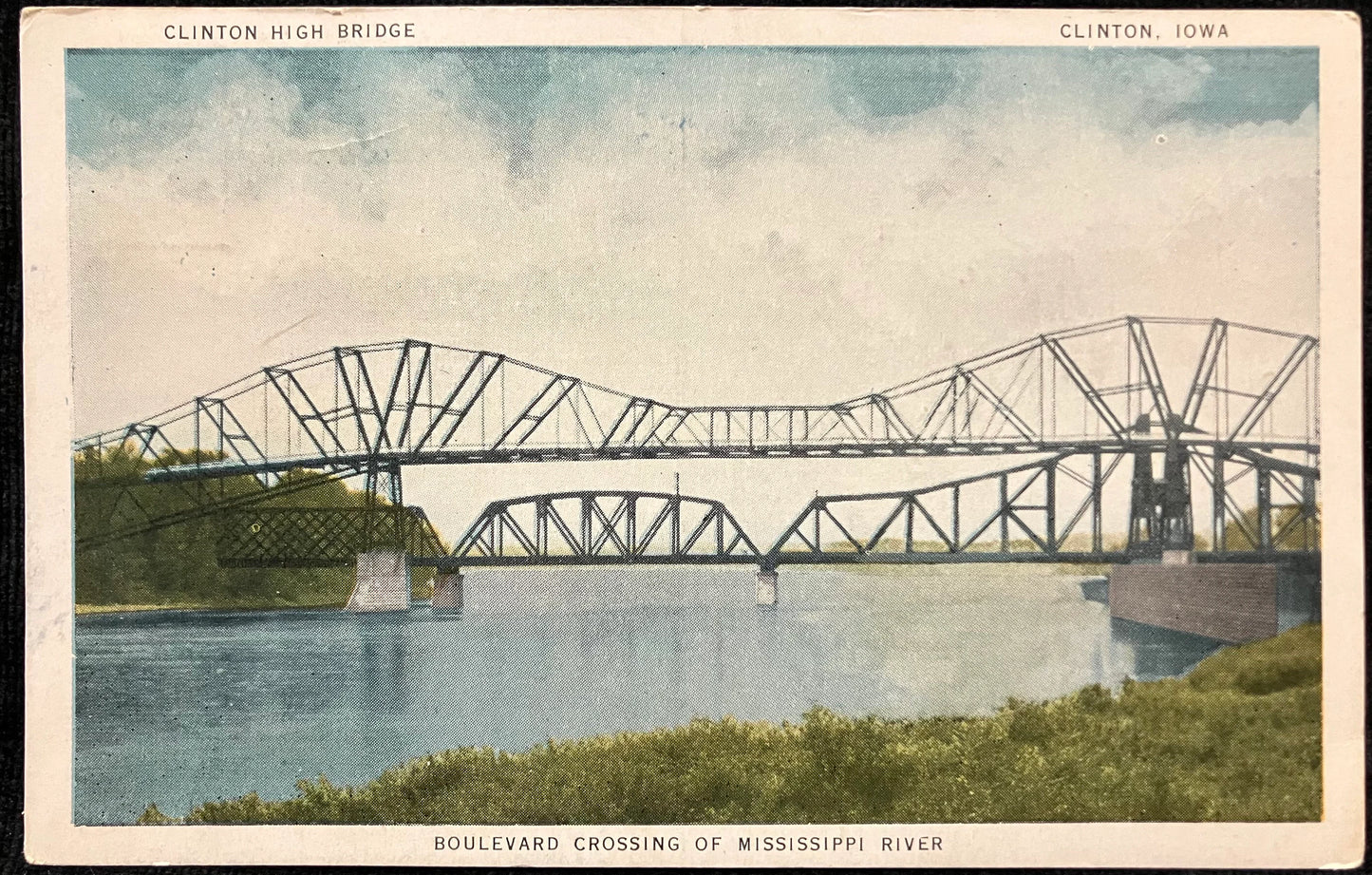 Boulevard Crossing of Mississippi River - Clinton High Bridge - Clinton, Iowa - Vintage Postcard