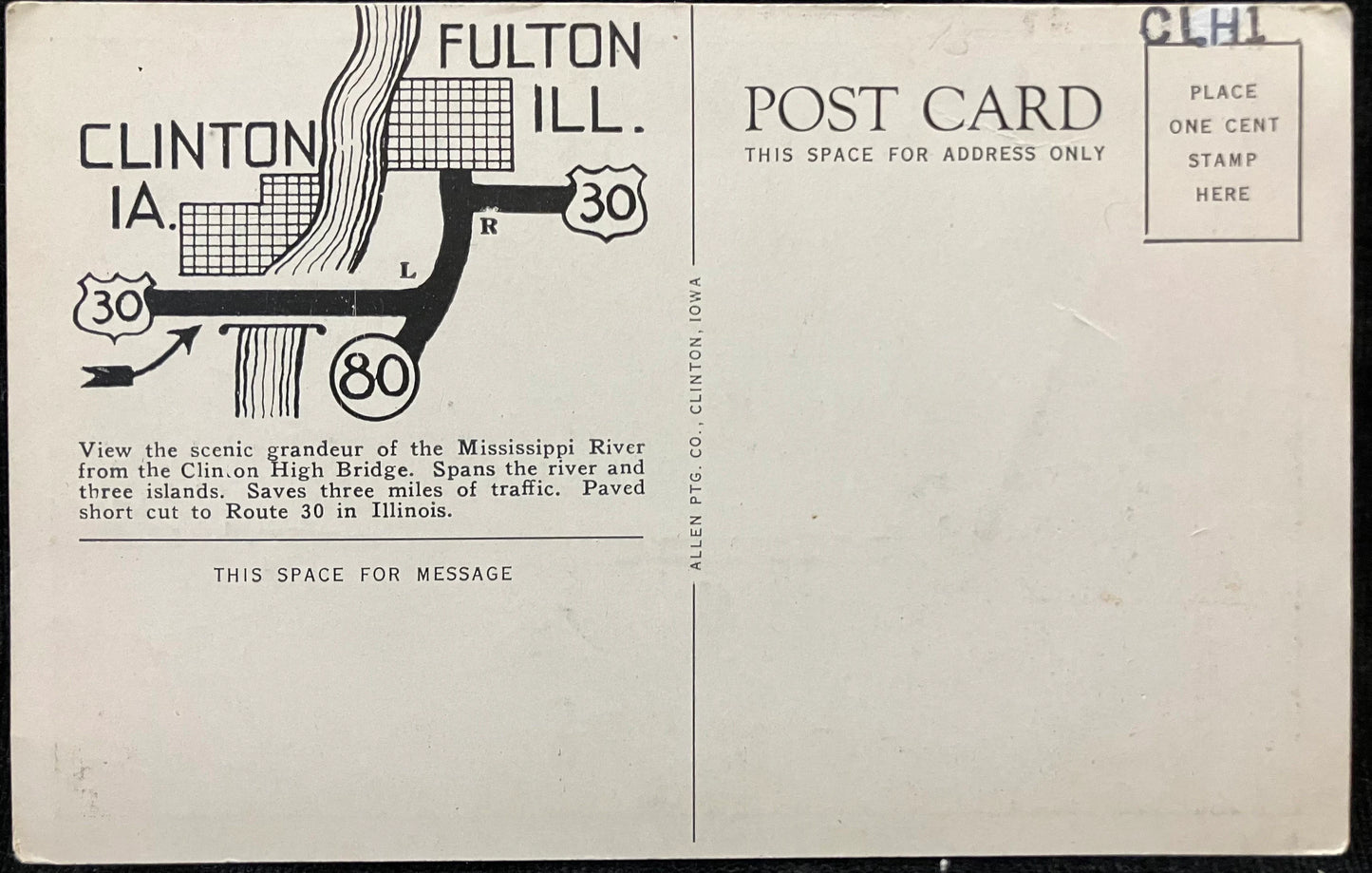 Boulevard Crossing of Mississippi River - Clinton High Bridge - Clinton, Iowa - Vintage Postcard