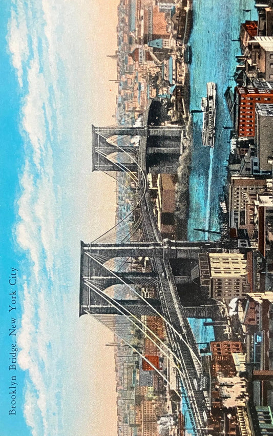 Brooklyn Bridge, New York City - New York - Great 1920s Color Tinted Photo of Birds eye view -Early 1900's Brooklyn Postcard