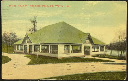 Dancing Pavilion in 1910 - Robinson Park, Ft. Wayne, Indiana - Vintage Indiana Postcard - Open-air Lakeside Pavillion
