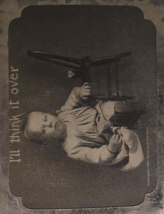 RARE Easel Metal Edge Post Card -1906 Address only,Post Card of a Young Boy "I'll Think it Over" 1906 - Vintage Postcard