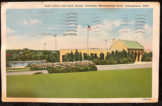 Park Office and Bath House, Firestone Recreational Park, Columbiana, Ohio - Vintage Park Postcard