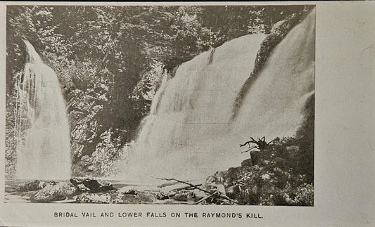 Bridal Vail and Lower Falls - Raymond's Kill - Pennsylvania - Vintage Black and White Postcard