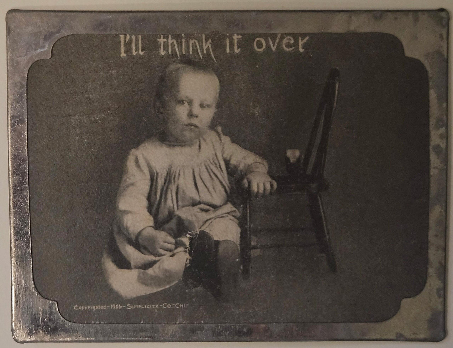 RARE Easel Metal Edge Post Card -1906 Address only,Post Card of a Young Boy "I'll Think it Over" 1906 - Vintage Postcard