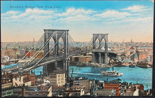 Brooklyn Bridge, New York City - New York - Great 1920s Color Tinted Photo of Birds eye view -Early 1900's Brooklyn Postcard