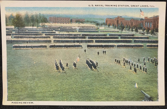 Passing Review. - U. S. Naval Training Station, Great Lakes, Illinois - Vintage Navy Postcard