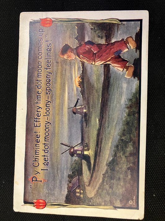 Py Chiminee! Effery time dot moon comes up I get dot moony-loony-spoony feelings! - Berlin Kids - Funny Vintage Postcard