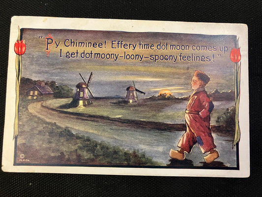 Py Chiminee! Effery time dot moon comes up I get dot moony-loony-spoony feelings! - Berlin Kids - Funny Vintage Postcard