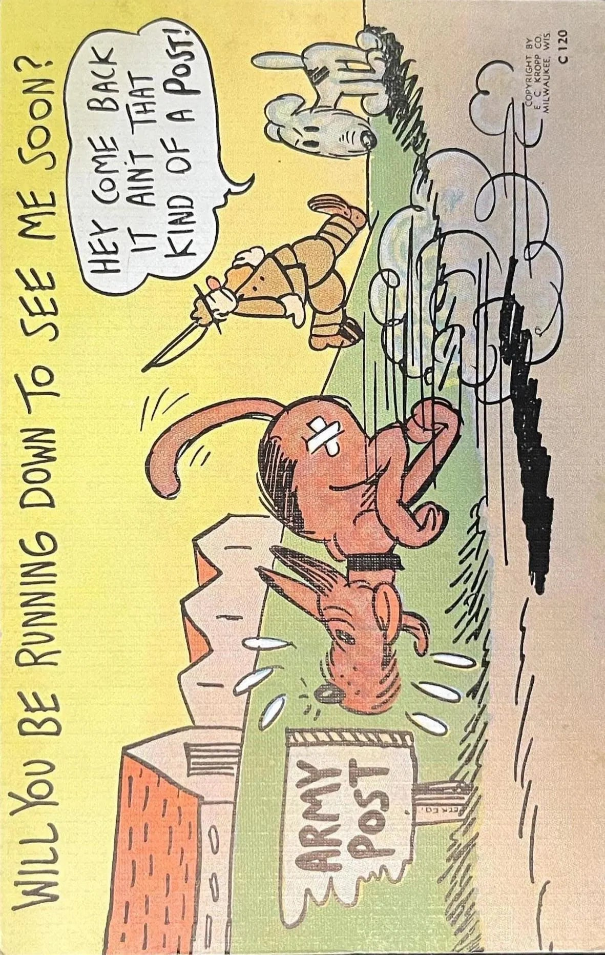 Will You Be Running Down To See Me Soon? - Funny Vintage Postcard