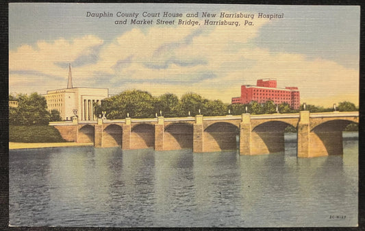 Dauphin County Court House and New Harrisburg Hospital and Market Street Bridge, Harrisburg, Pennsylvania - Vintage Postcard