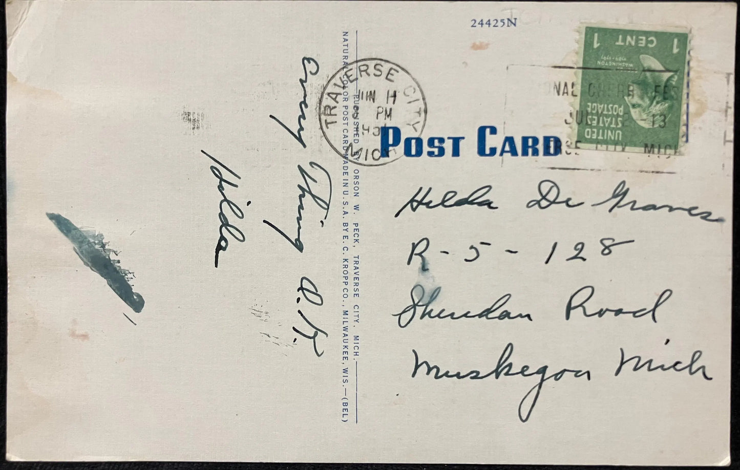 Peacock, Clinch Park, Traverse City, Michigan - Vintage Park Postcard