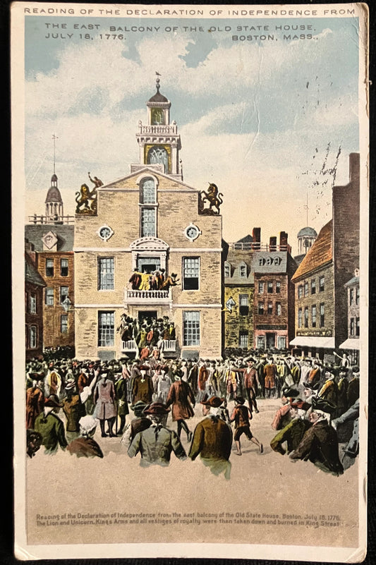 Reading of the Declaration of Independence from the East Balcony of the Old State House - Boston, Massachusetts - Vintage Postcard