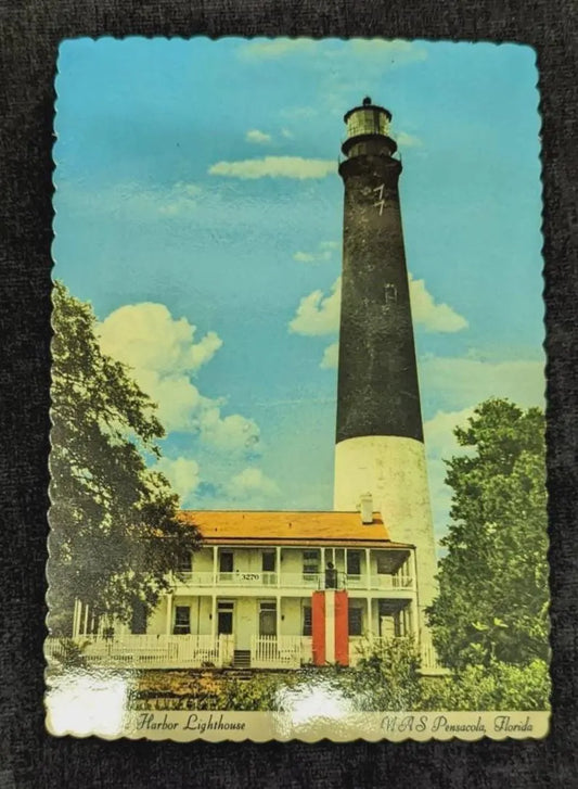 Pensacola Harbor Lighthouse in Florida - Vintage Postcard