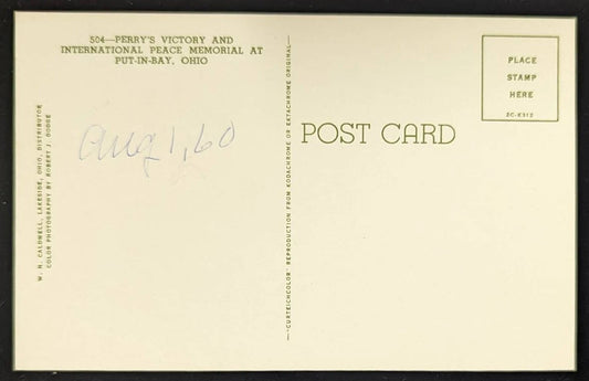 Perry's Victory and International Peace Memorial at Put-In-Bay, Ohio - Vintage Postcard