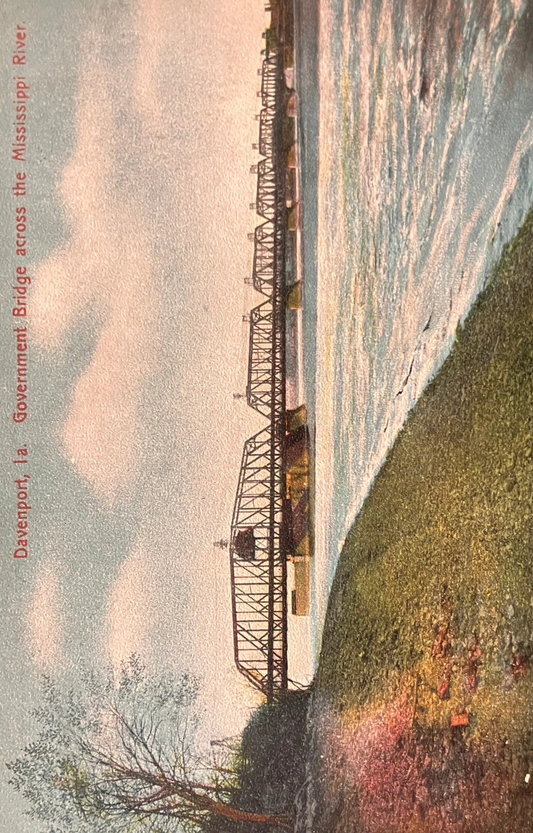 Davenport, Iowa - Government Bridge across the Mississippi River - Vintage Bridge Postcard