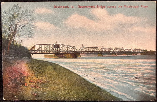 Davenport, Iowa - Government Bridge across the Mississippi River - Vintage Bridge Postcard