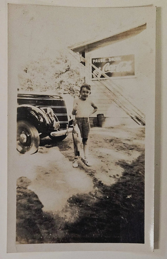 PR? & Description - Photo of Boy Jack at Big Star Lake Michigan Holding Fish in Front of Coca Cola A