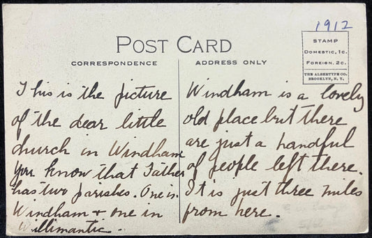 St. Paul's Episcopal Church - WINDHAM, Connecticut - Publ. By Hiram N. Fenn - Hand Colored - Vintage Church Postcard