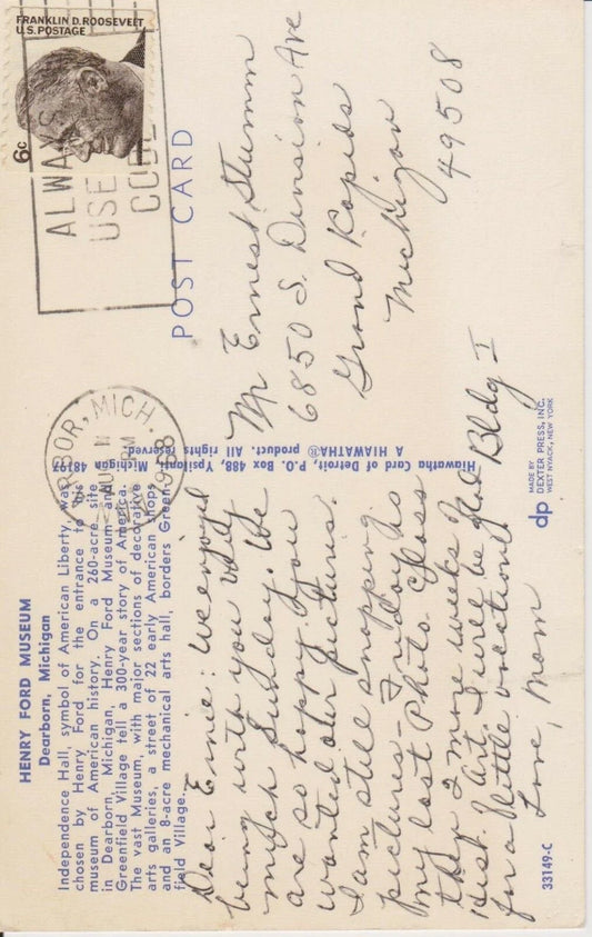 Henry Ford Museum - Dearborn, Michigan Vintage Postcard