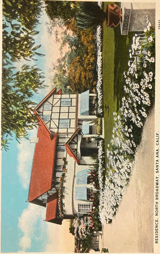 Arts and Crafts Style Residence, North Broadway, Santa Ana, California - Vintage 1930s California Postcard