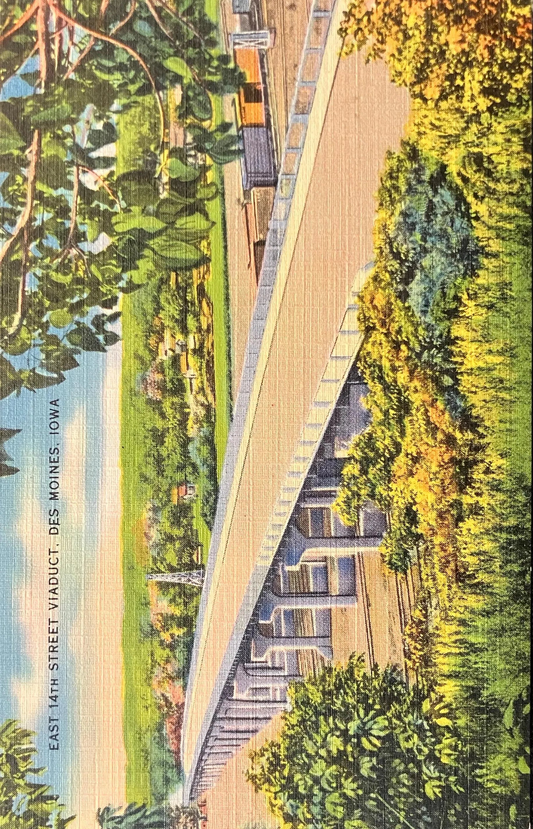 East 14th Street Viaduct - Des Moines, Iowa - 1940s Linen Postcard