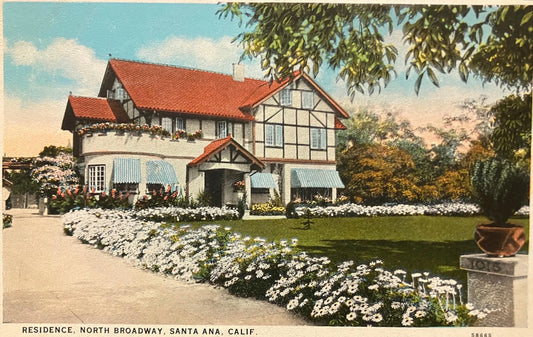 Arts and Crafts Style Residence, North Broadway, Santa Ana, California - Vintage 1930s California Postcard