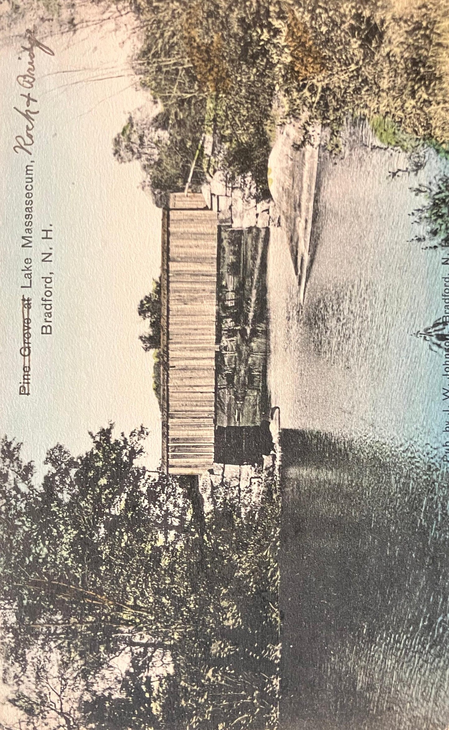 Rocket Bridge Lake Massasecum, Bradford, New Hampshire - Pine Grove at Lake Massasecum - Vintage Covered Bridge Postcard