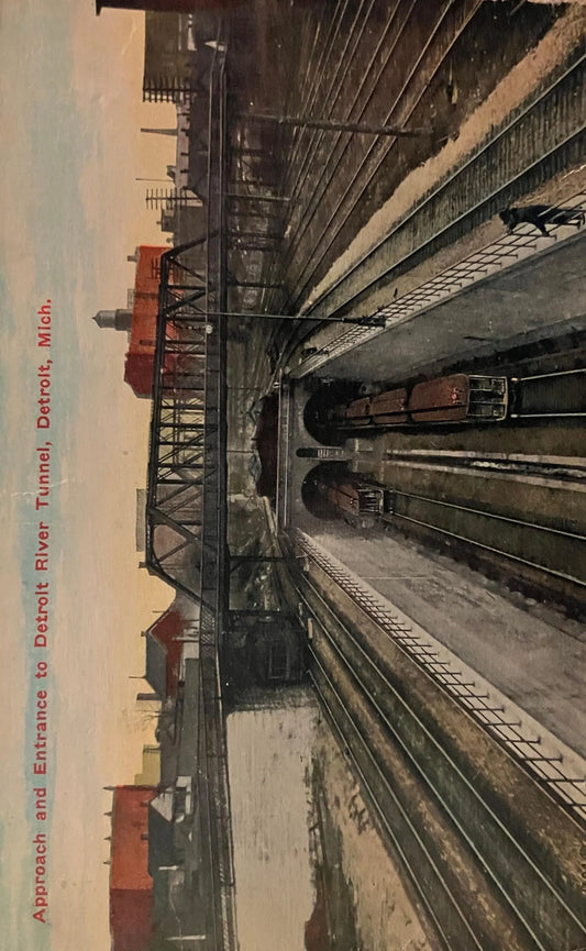 Approach and Entrance to new River Tunnel, Detroit, Michigan in 1910 - Vintage Railway Tunnel Postcard - Michigan Central Railway Tunnel